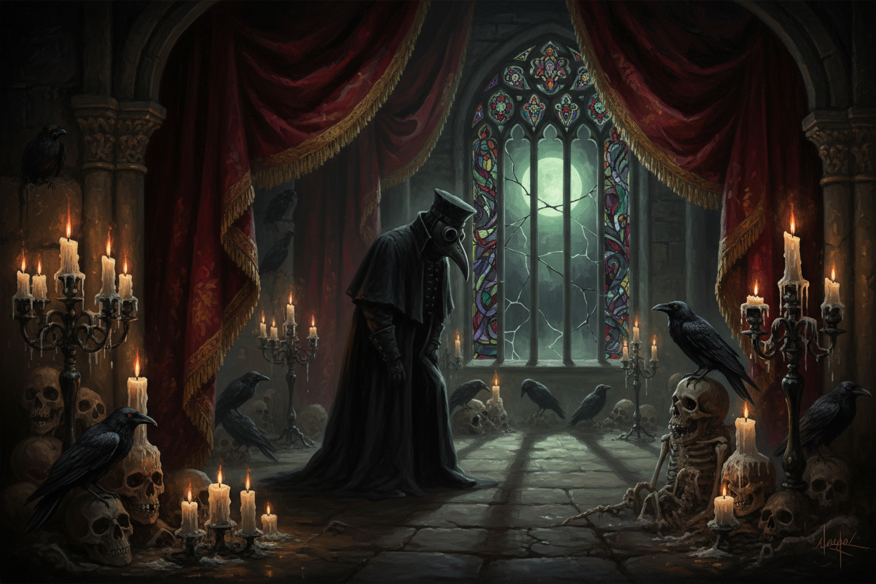 Black Hearts & Base Housing - Gothic Victorian Oil Painting Banner