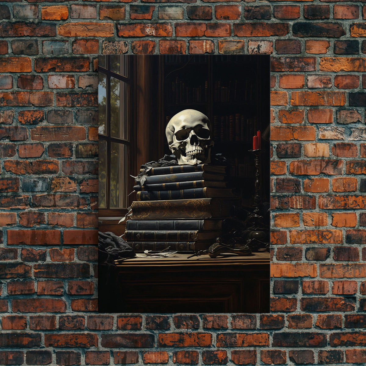 Gothic Victorian Bookshelf with Skull