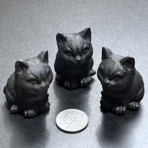 Black Obsidian Cat Kitten Carving