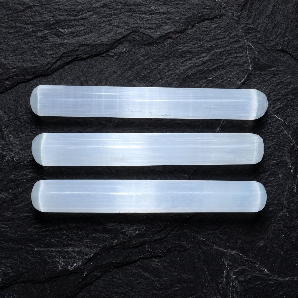 Selenite Satin Spar Crystal Round Wand Carving (5.5 Inches)