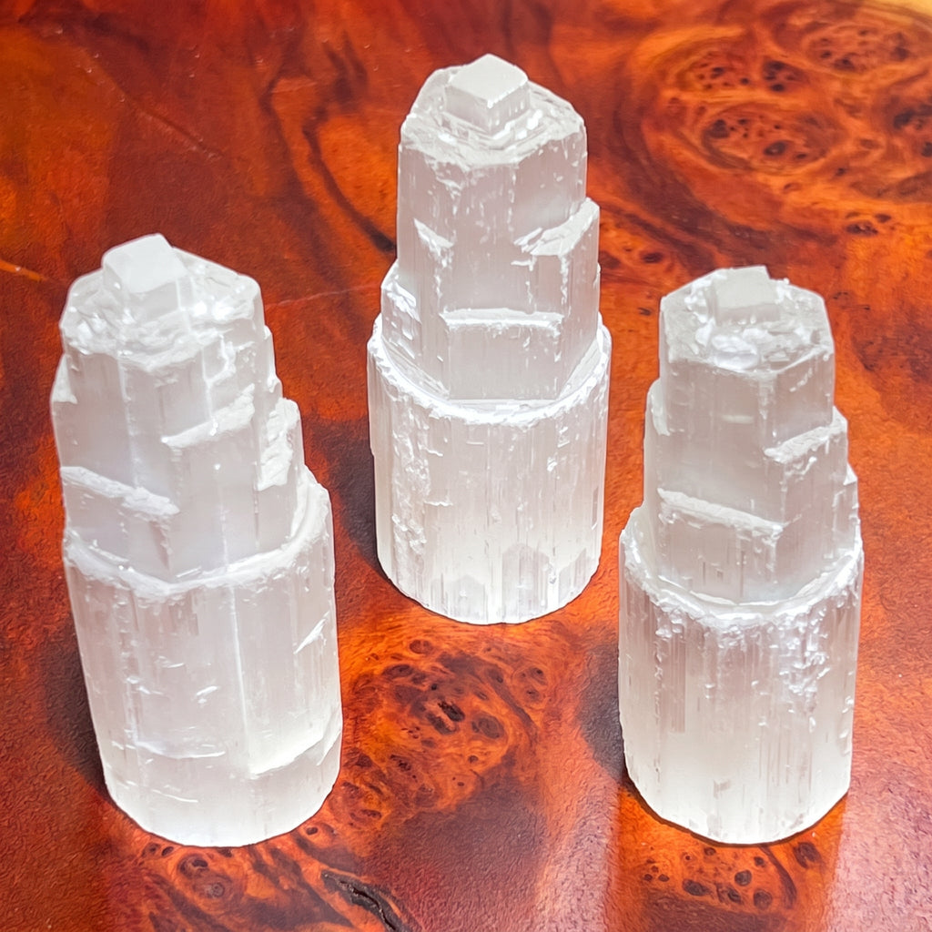 Selenite Satin Spar Crystal Standing Tower Carving (4 Inch)
