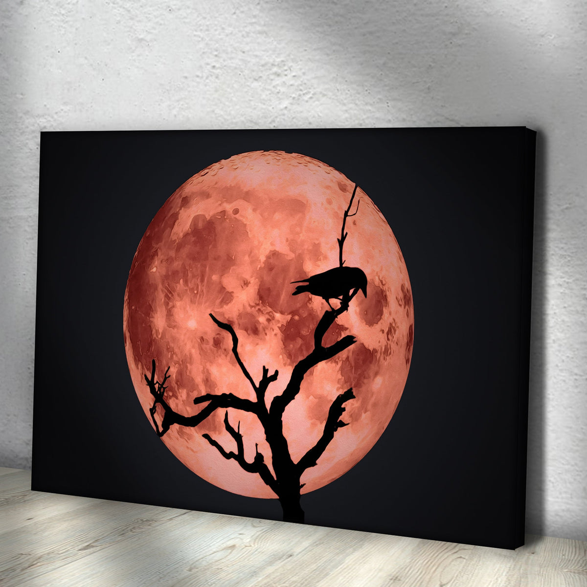 Crow & Blood Moon Canvas Wall Art