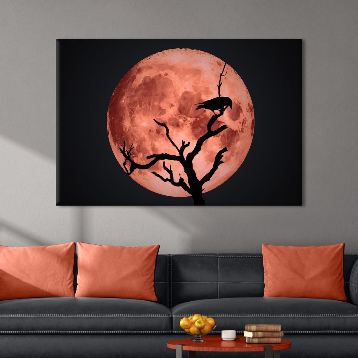 Crow & Blood Moon Canvas Wall Art