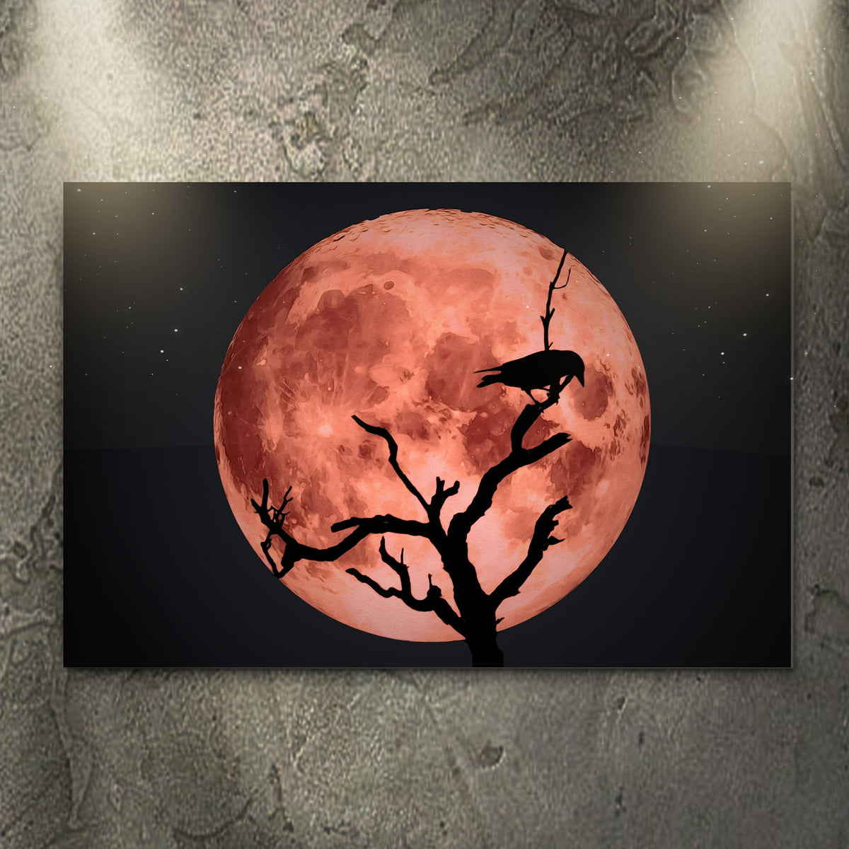 Crow & Blood Moon Canvas Wall Art