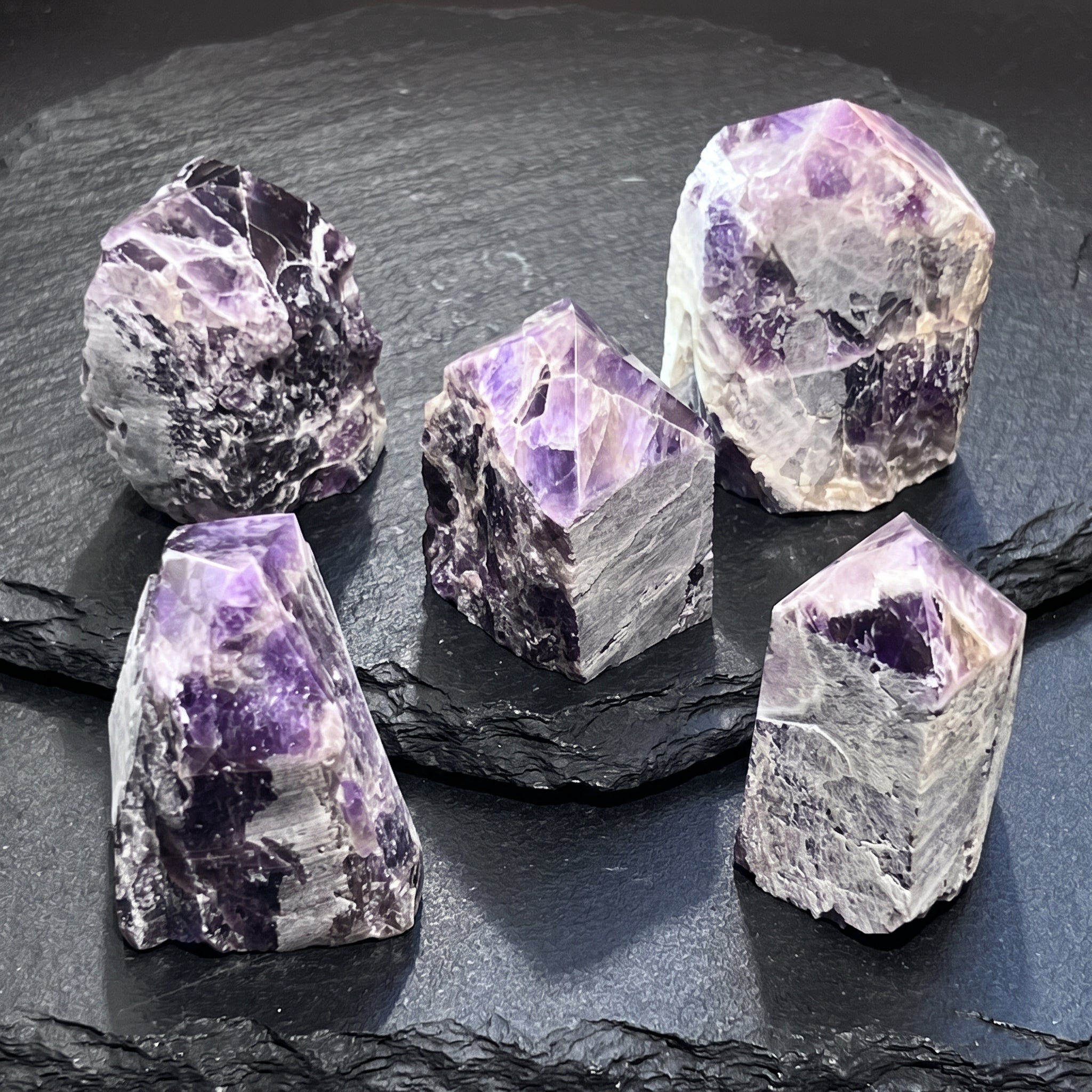 Banded Amethyst Crystal Point Tower Carving